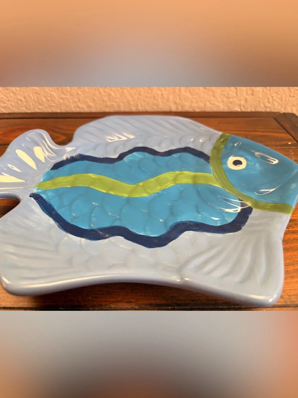 Decorative Blue Fish Ceramic Dish - Light Blue & Green